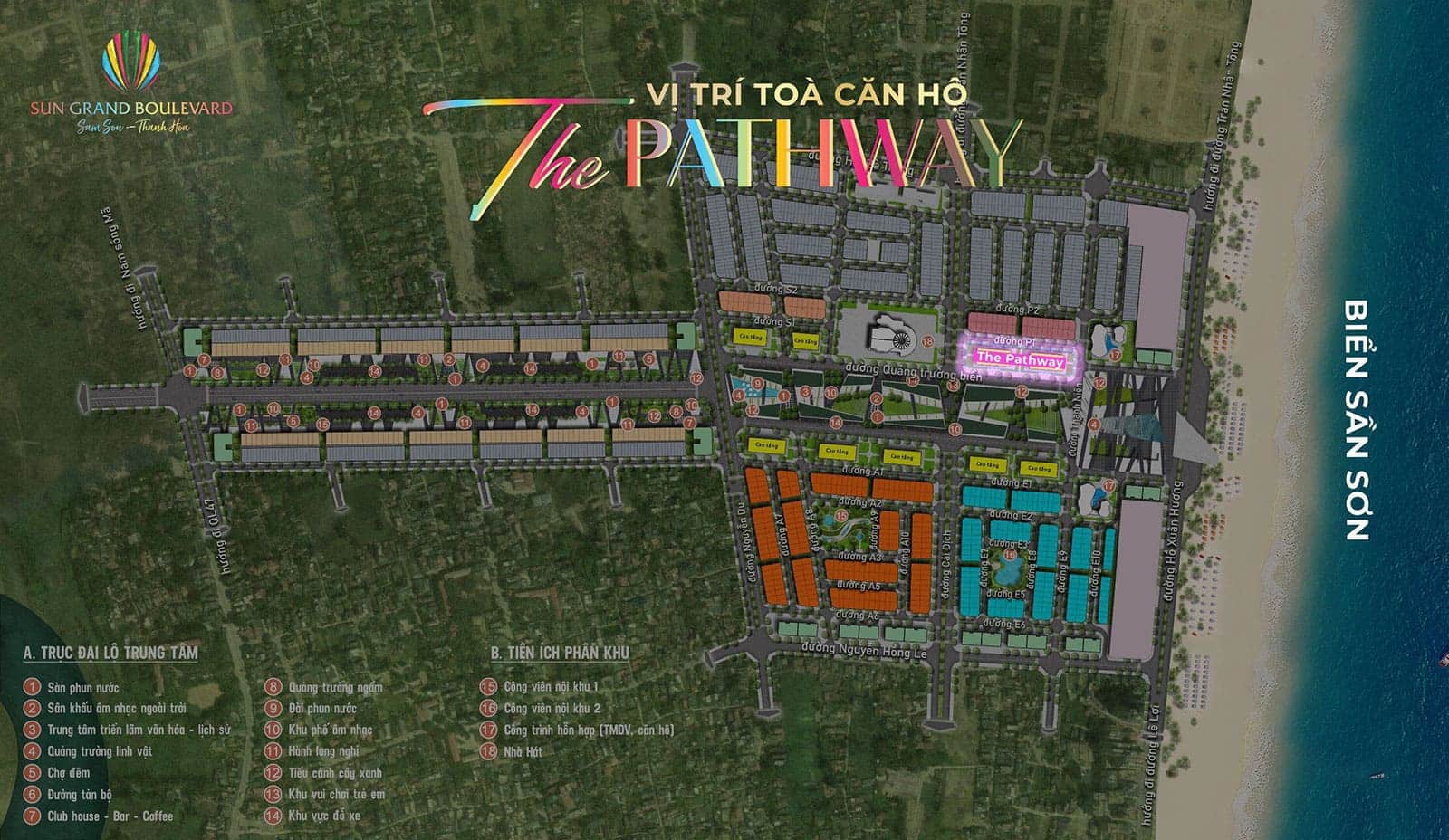 Vị trí tòa căn hộ The Pathway mặt đường Hồ Xuân Hương Sầm Sơn