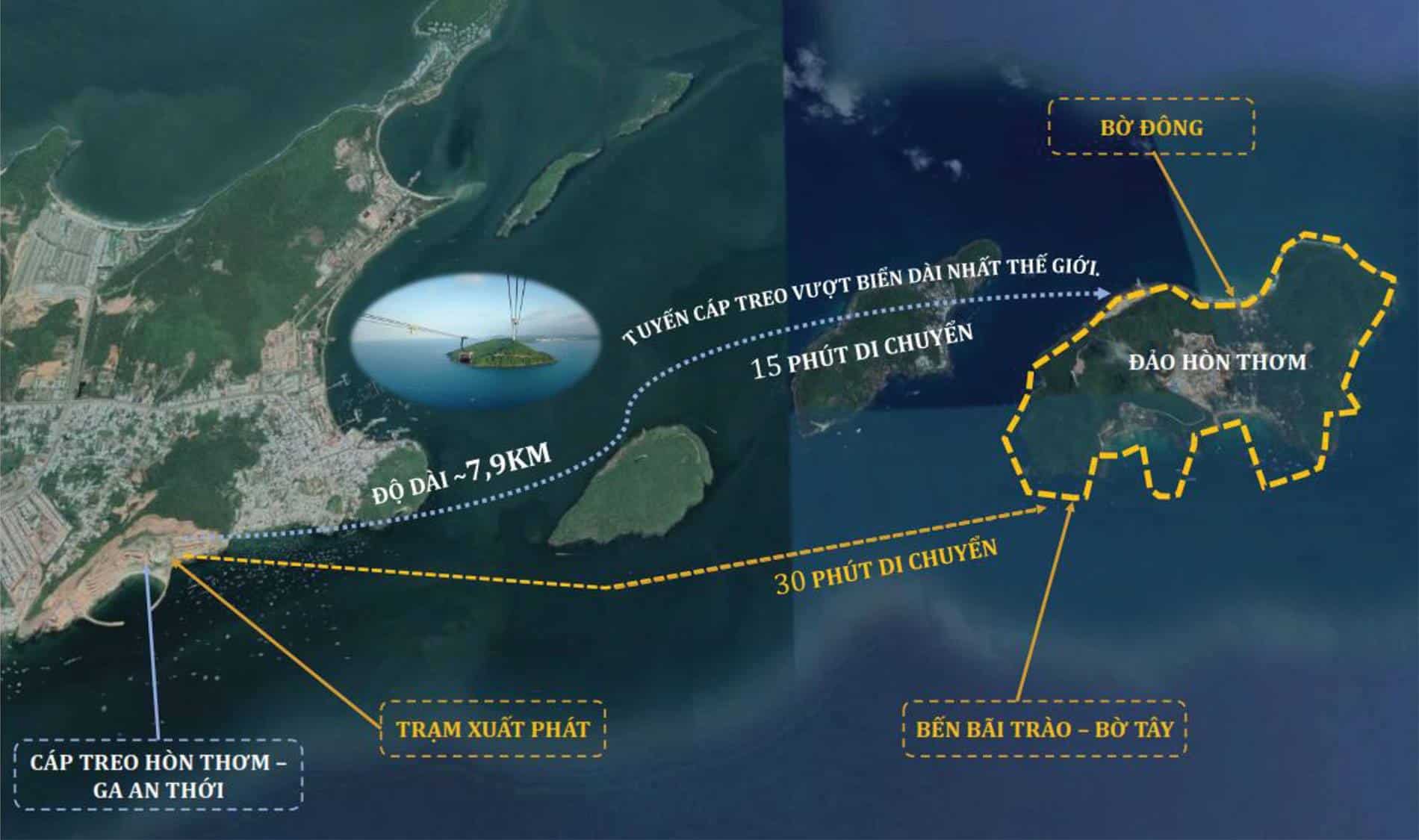 Vị trí đảo Hòn Thơm Paradise Island và các phương án di chuyển