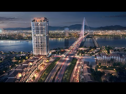 Phối cảnh tổng thể Sun Cosmo Residence Đà Nẵng bên bờ sông Hàn