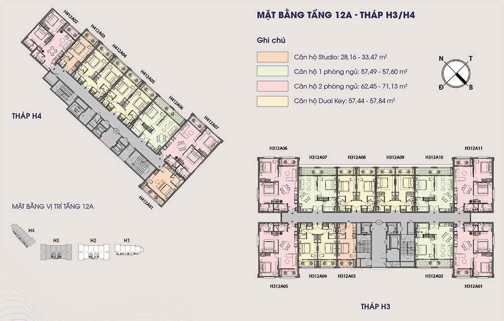 Mặt bằng tầng 12A tháp H3 H4