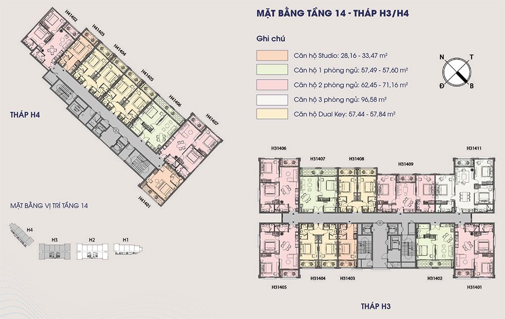Mặt bằng tầng 14 tháp H3 H4