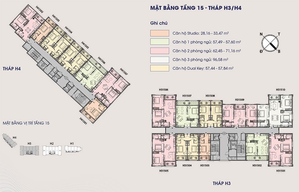 Mặt bằng tầng 15 tháp H3 H4