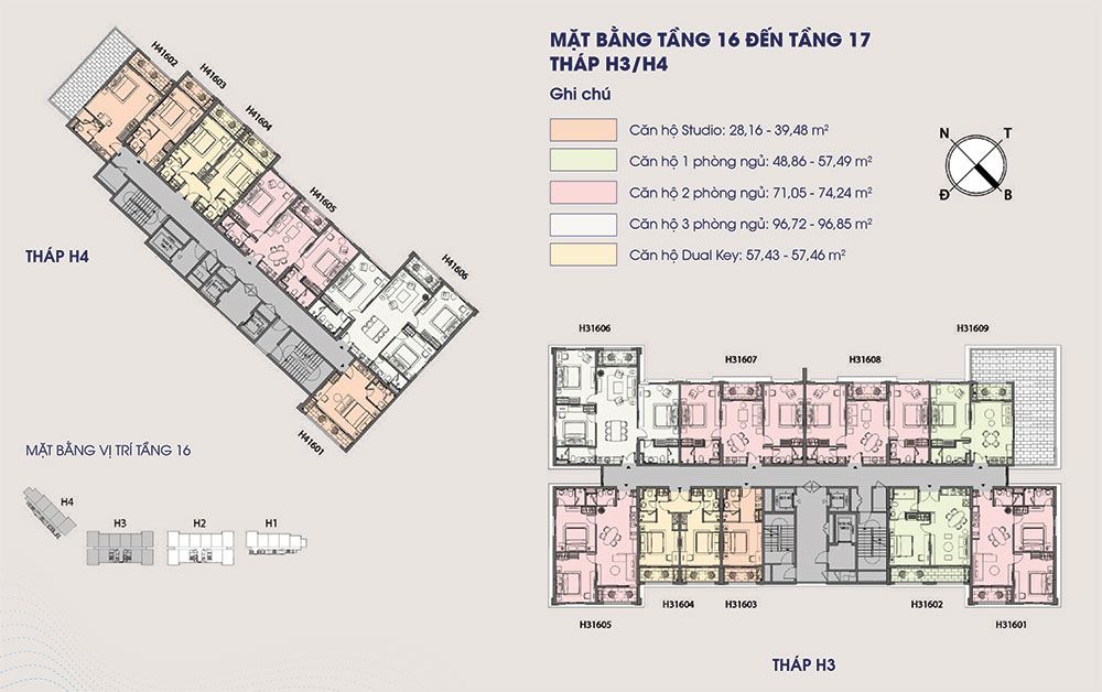 Mặt bằng tầng 16-17 tháp H3 H4