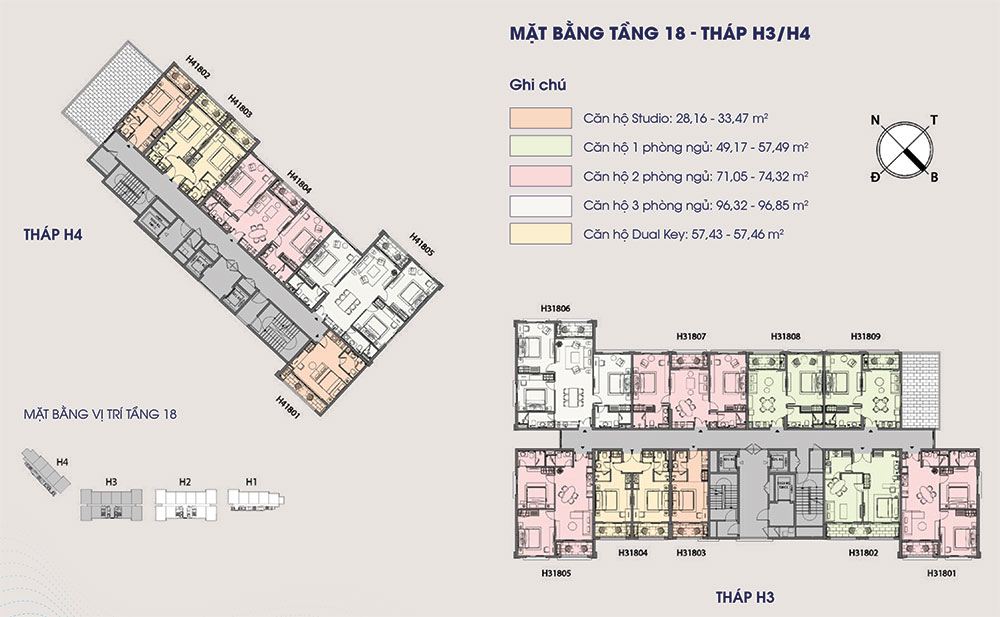 Mặt bằng tầng 18 tháp H3 H4