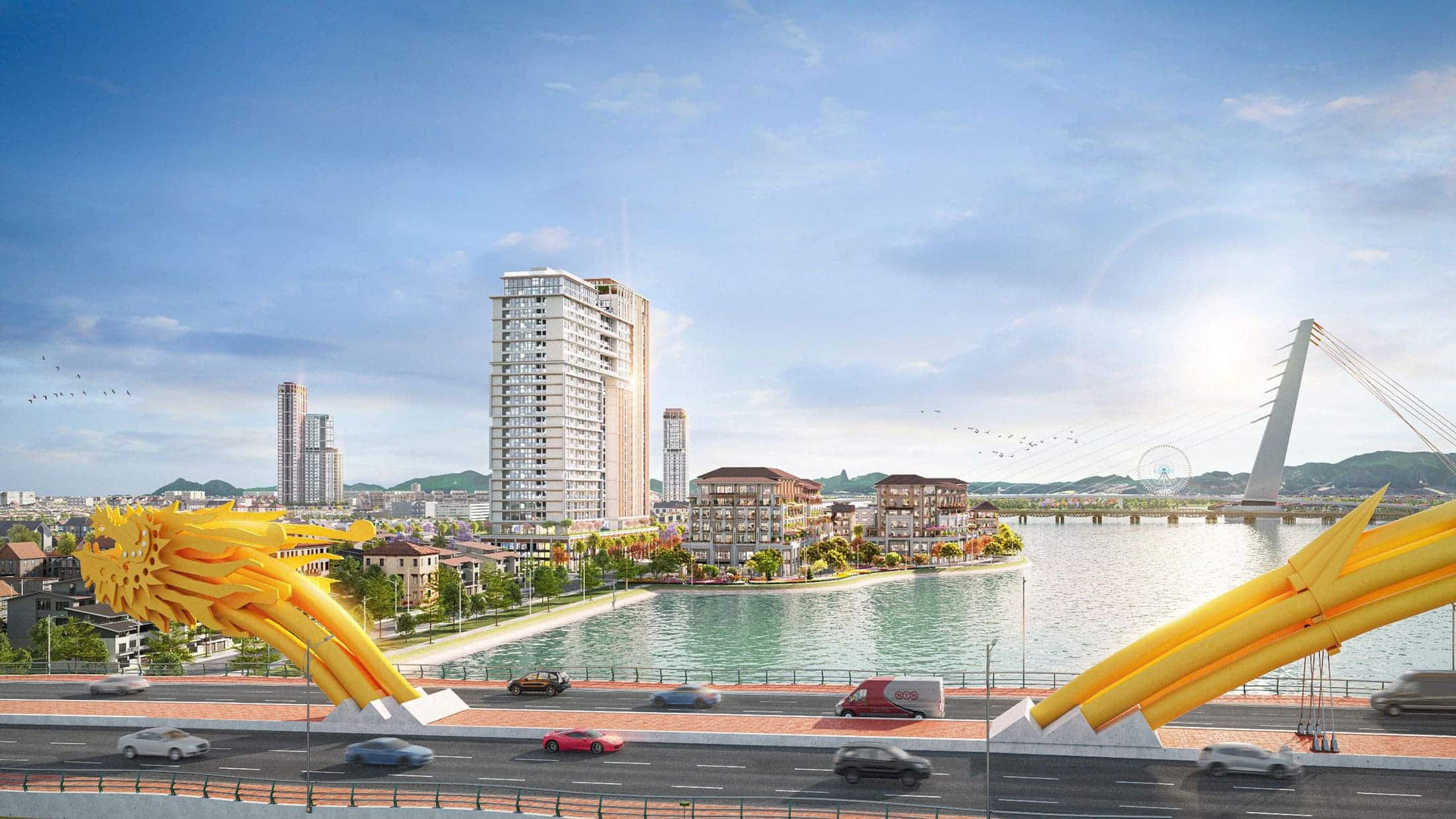 Vị trí Sun Ponte Residence bên bờ sông Hàn kề sát Cầu Rồng