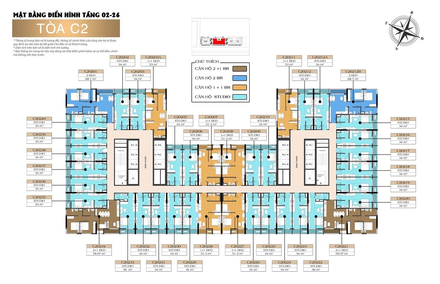 Mặt bằng tầng 2-26 tòa C2